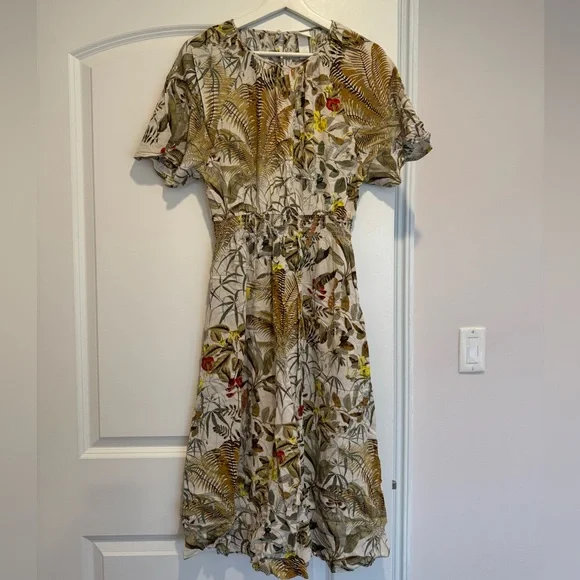 H&M | Dresses | Hm Palm Leaf Floral Print Botanical Midi Summer Dress